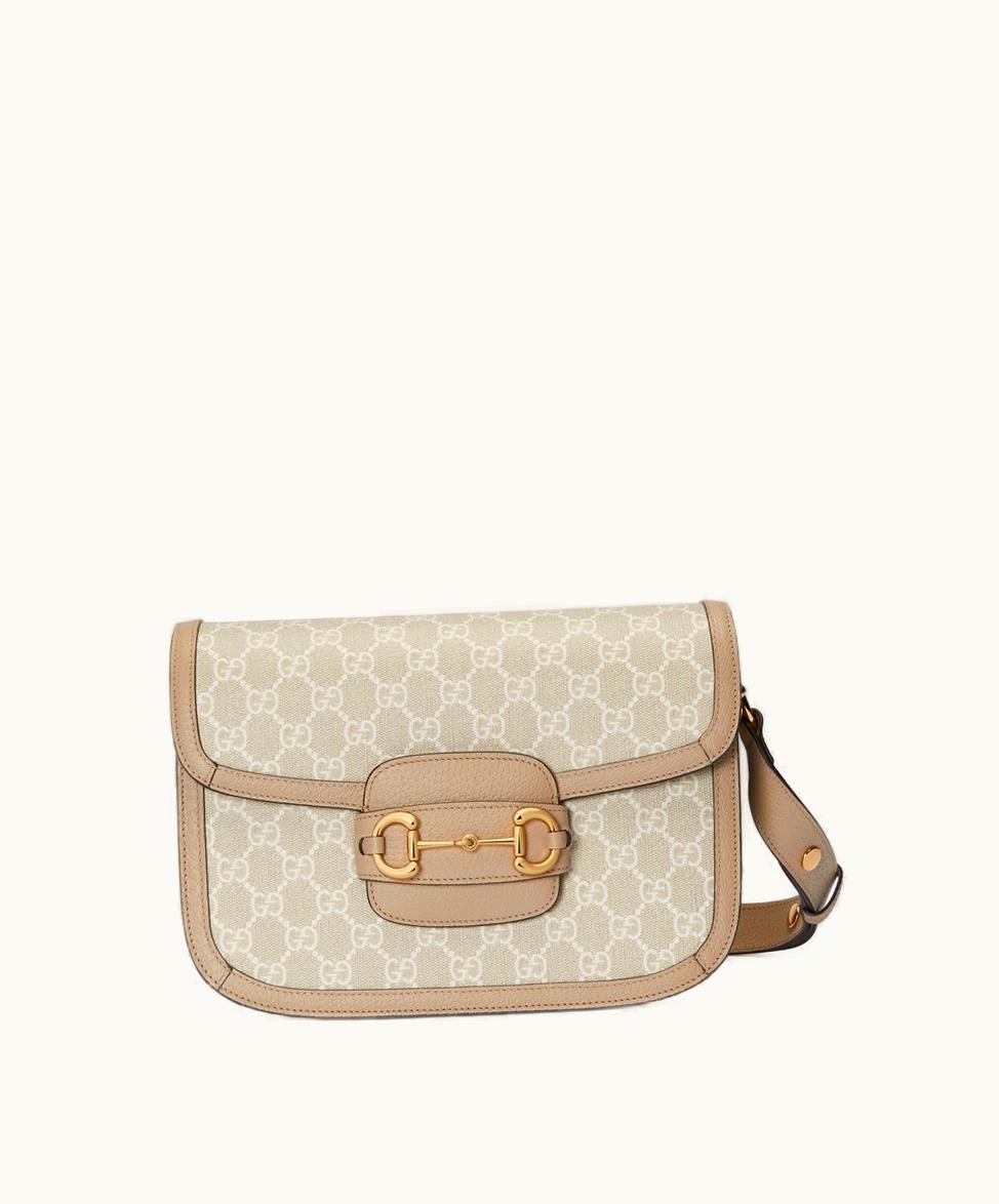 Gucci Gucci Horsebit 1955 Small Bag Beige And White Canvas