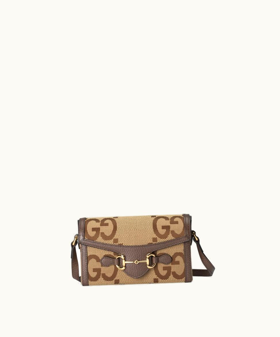 Gucci Gucci Horsebit 1955 Jumbo GG Mini Bag Camel And Ebony Canvas