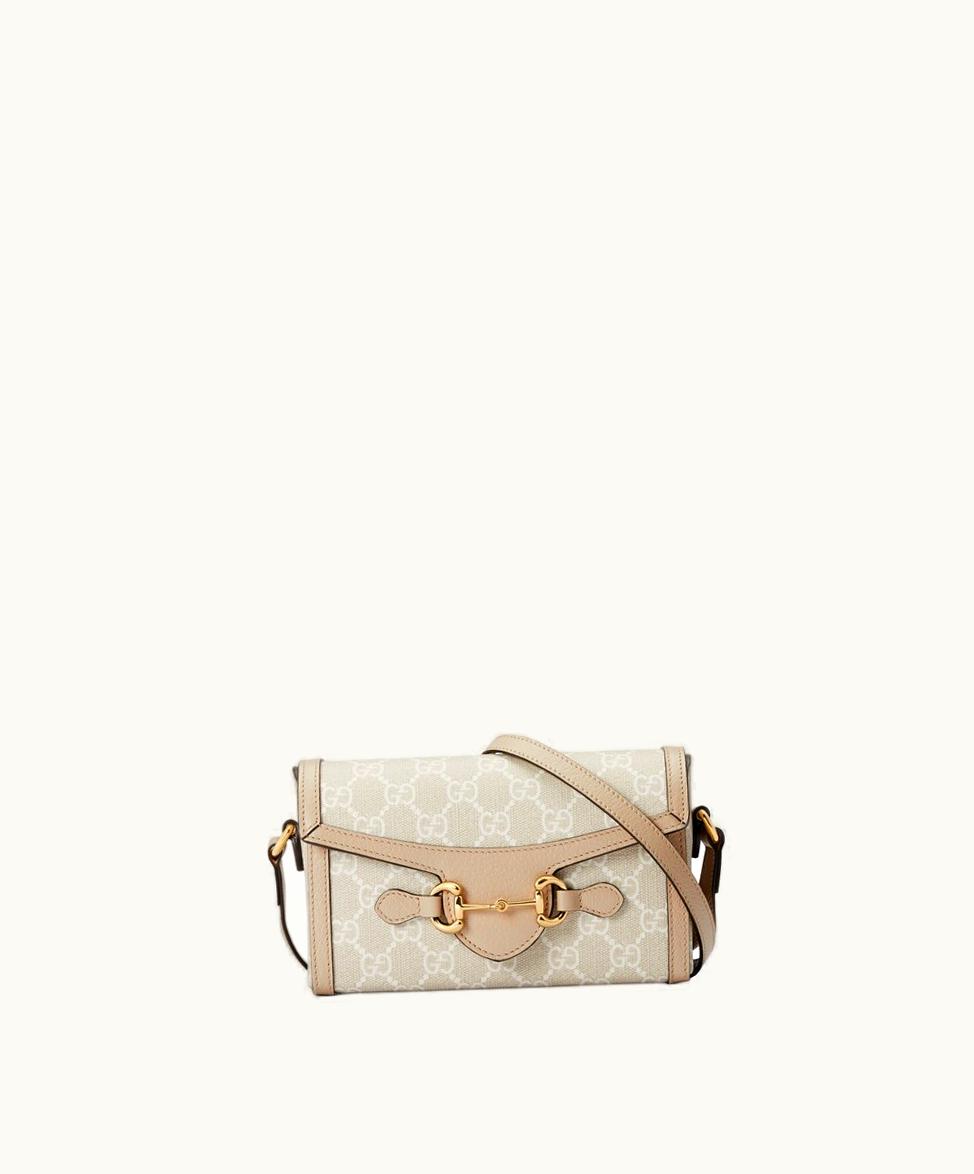 Gucci Gucci Horsebit 1955 Mini Bag Beige And White GG Supreme
