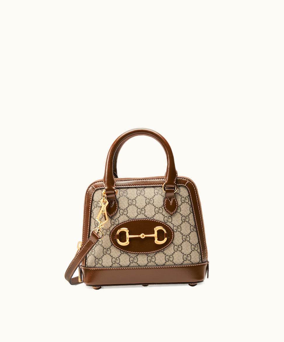 Gucci Gucci Horsebit 1955 Mini Top Handle Bag GG Supreme And Brown Leather