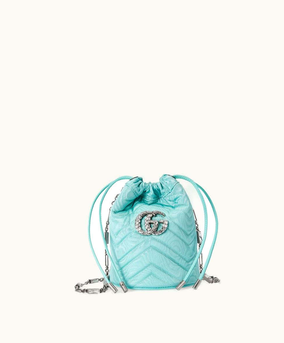 Gucci Gucci GG Marmont Bucket Bag Light Blue Moiré Fabric