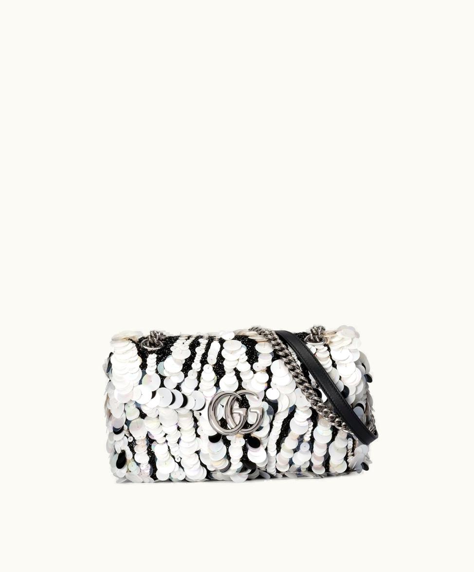 Gucci Gucci GG Marmont Small Sequin Shoulder Bag Zebra Sequin
