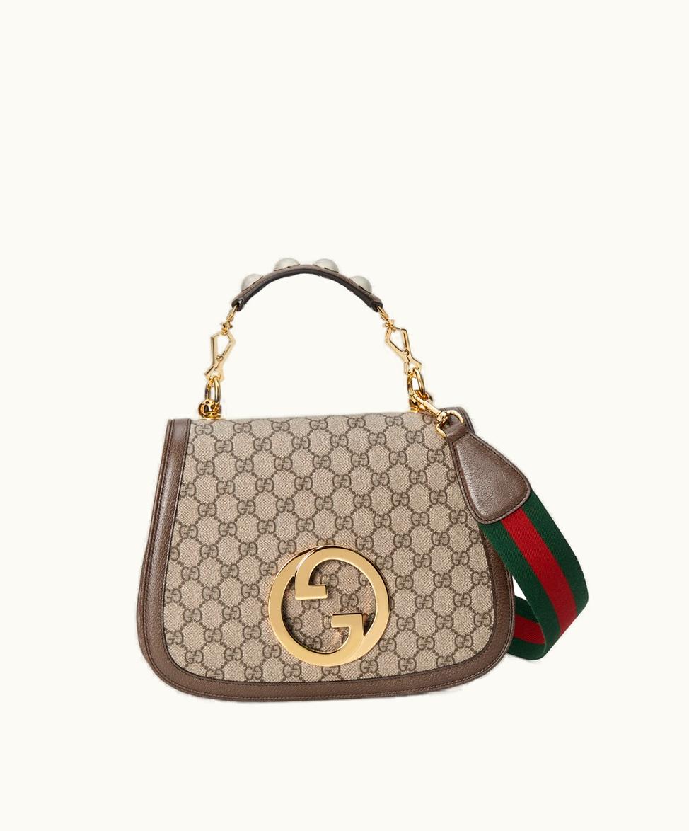 Gucci Gucci Blondie Medium Top Handle Bag Beige And Ebony GG Supreme