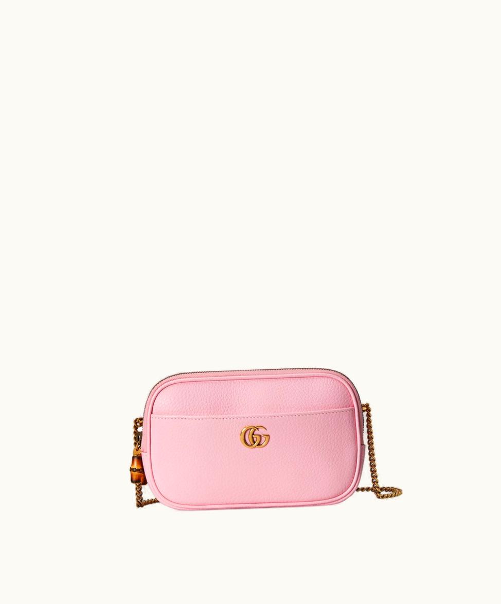 Gucci Gucci Double G Super Mini Bag With Bamboo Pink Leather