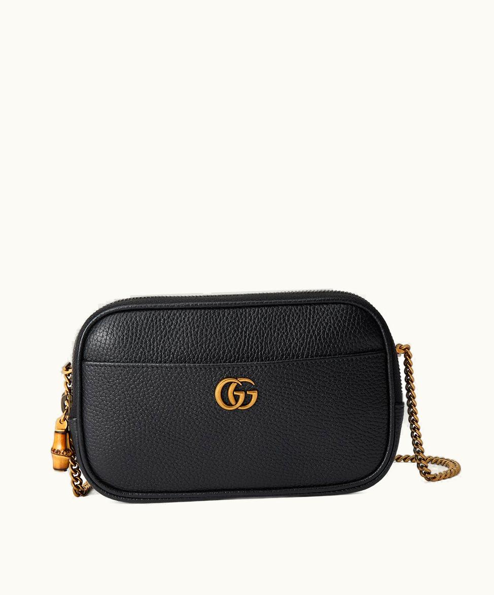 Gucci Gucci Double G Super Mini Bag With Bamboo Black Leather