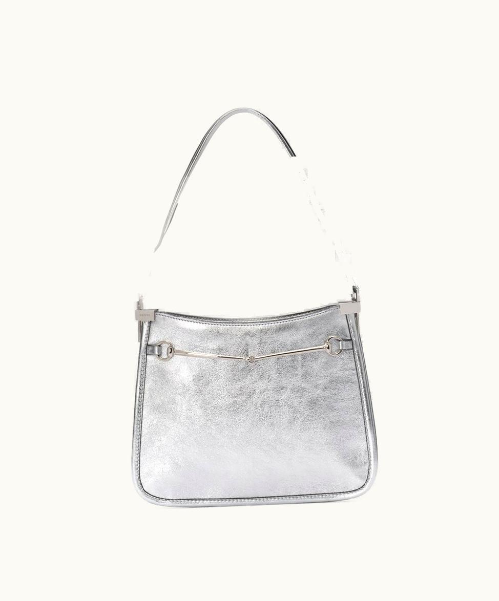 Gucci Gucci Horsebit Slim Small Shoulder Bag Metallic Silver Leather