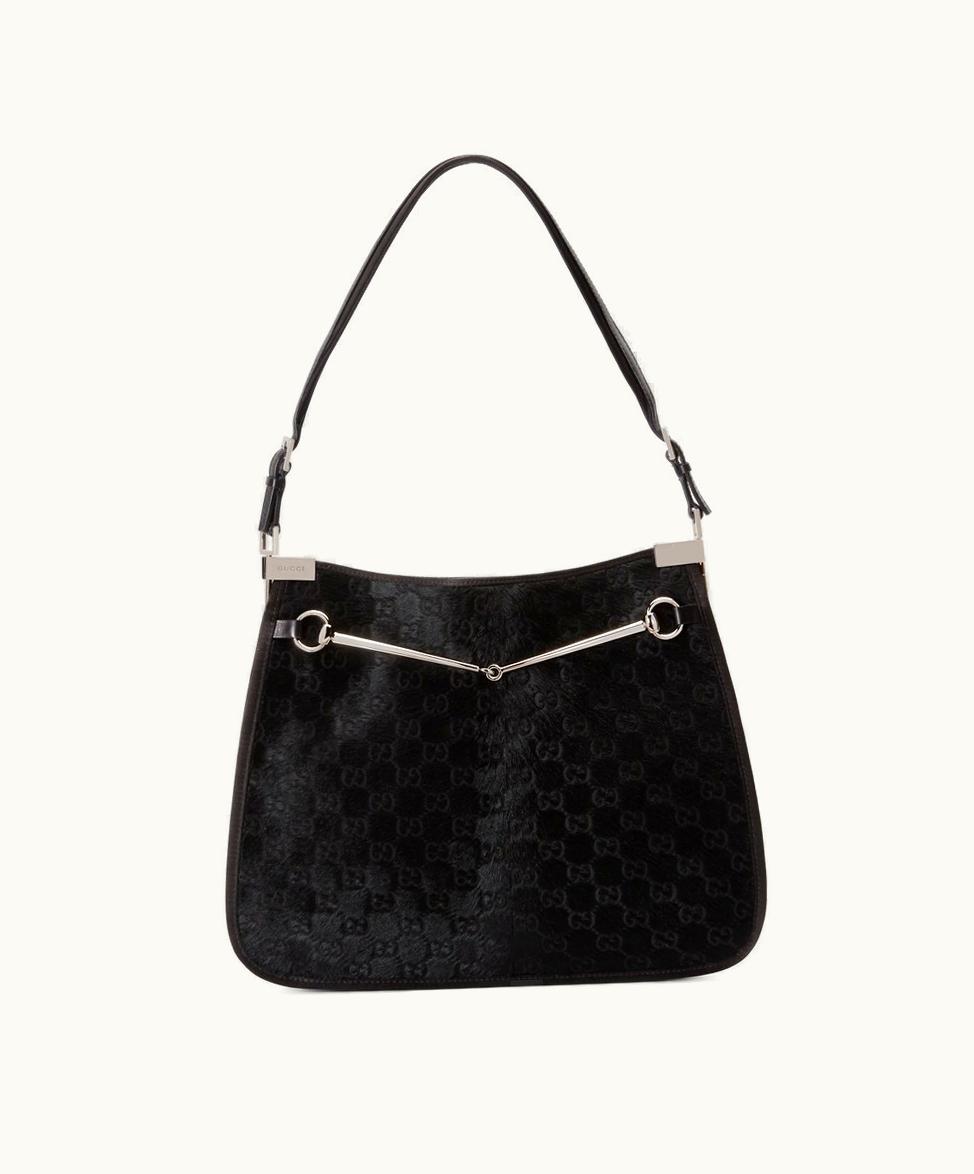 Gucci Gucci Horsebit Slim Medium Shoulder Bag Black Calf Hair