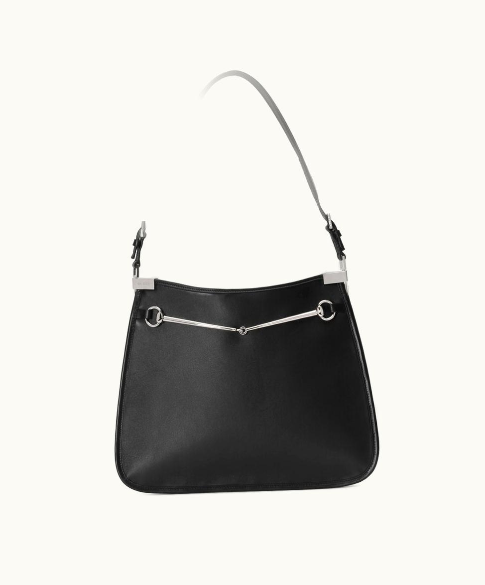 Gucci Gucci Horsebit Slim Medium Shoulder Bag Black Leather