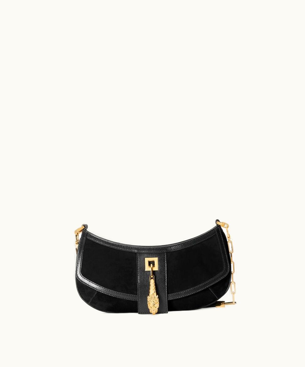 Gucci Gucci Tiger Head Small Shoulder Bag Black Suede