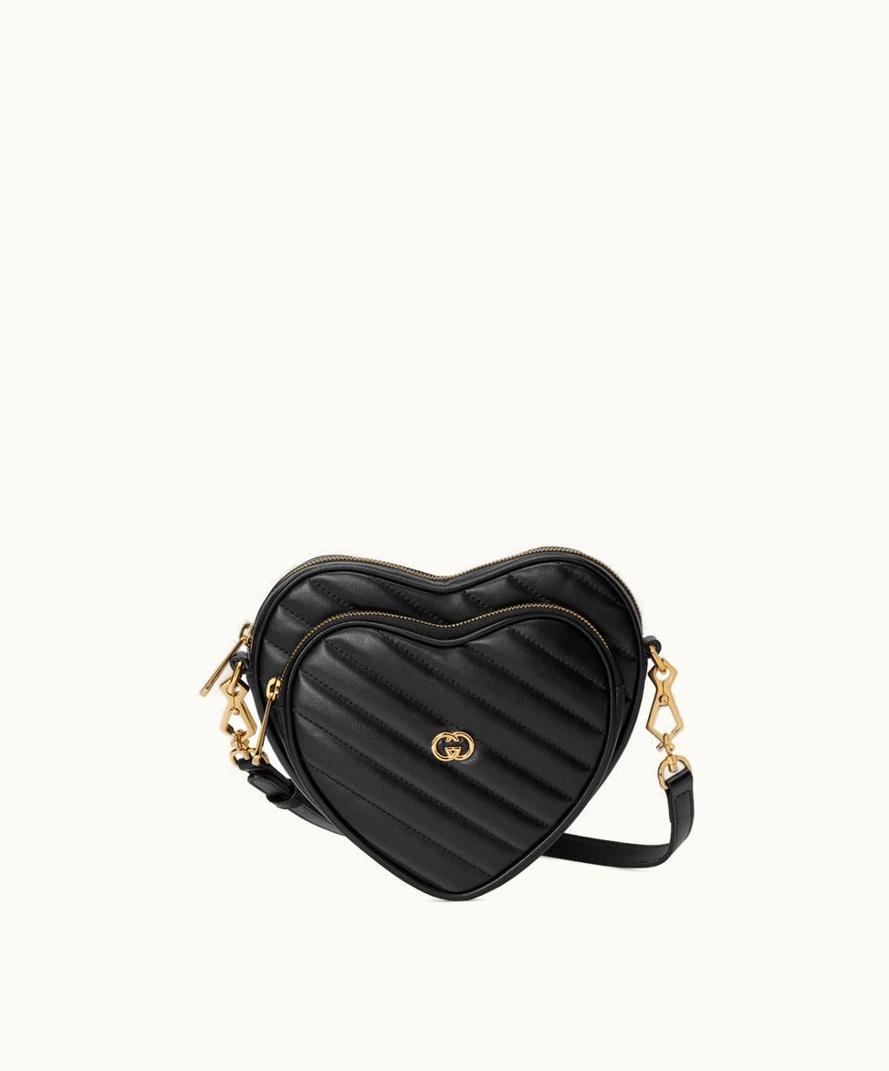 Gucci Gucci Interlocking G Mini Heart Shoulder Bag Black Leather