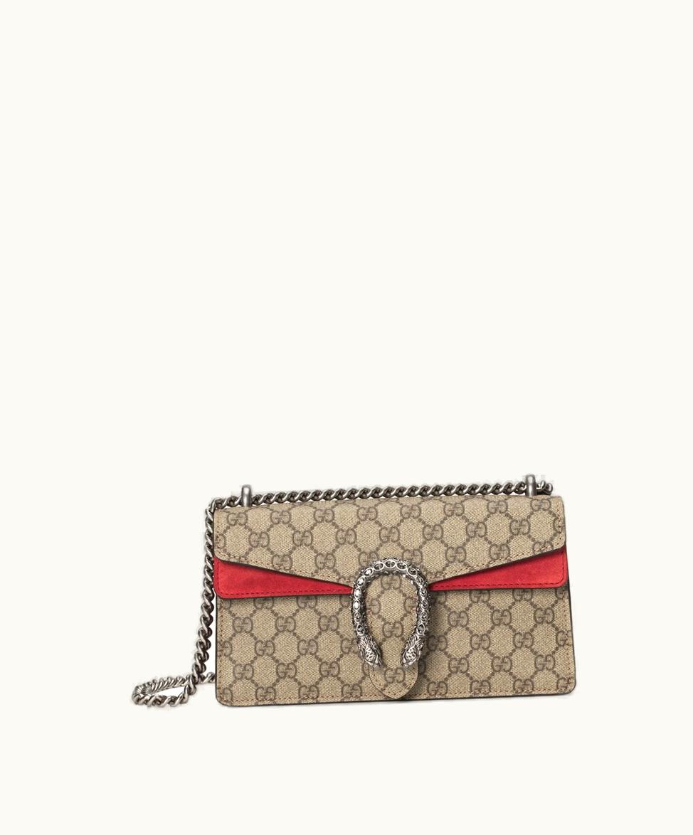 Gucci Gucci Dionysus GG Small Rectangular Bag GG Supreme And Red Suede