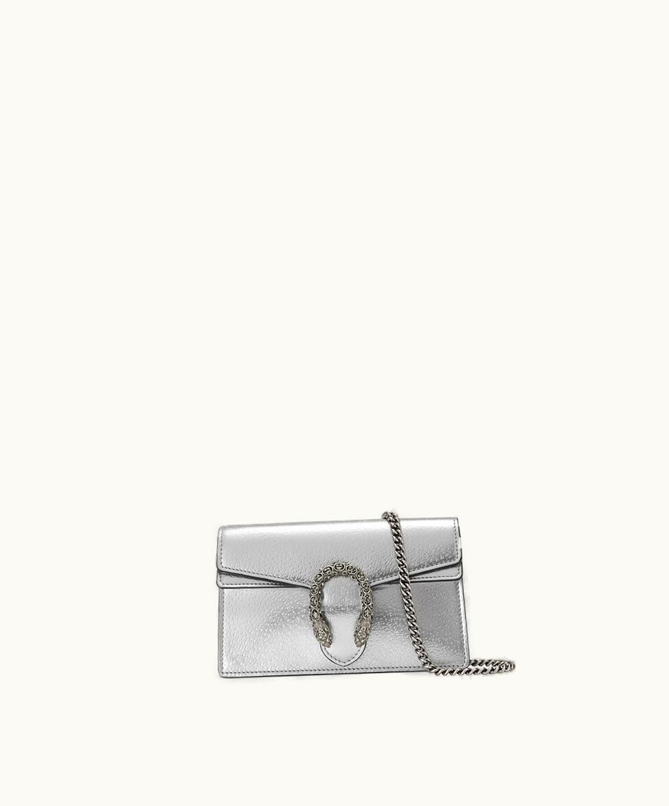 Gucci Gucci Dionysus Super Mini Bag Silver Lamé Leather