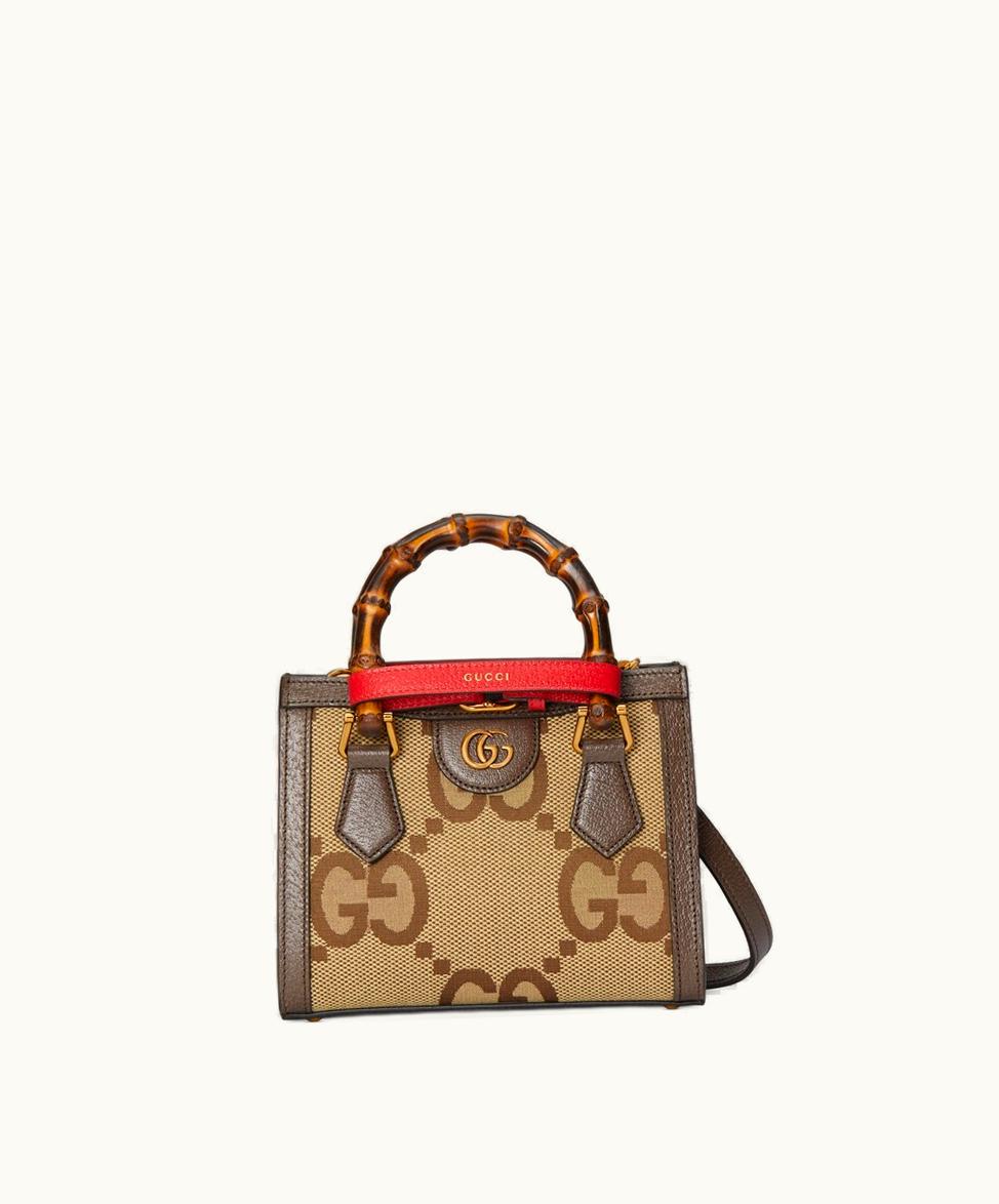 Gucci Gucci Diana Jumbo GG Mini Tote Bag Camel And Ebony Canvas