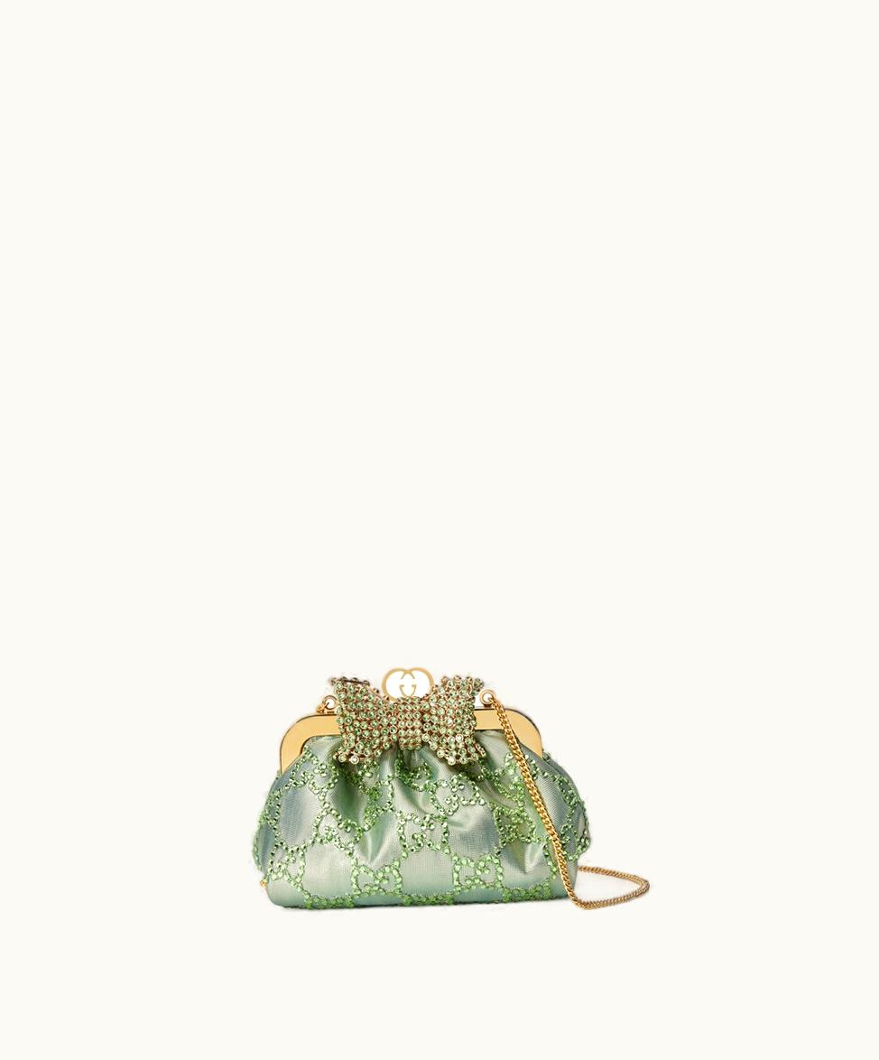 Gucci Gucci Moiré Fabric Handbag With Bow Mint Green