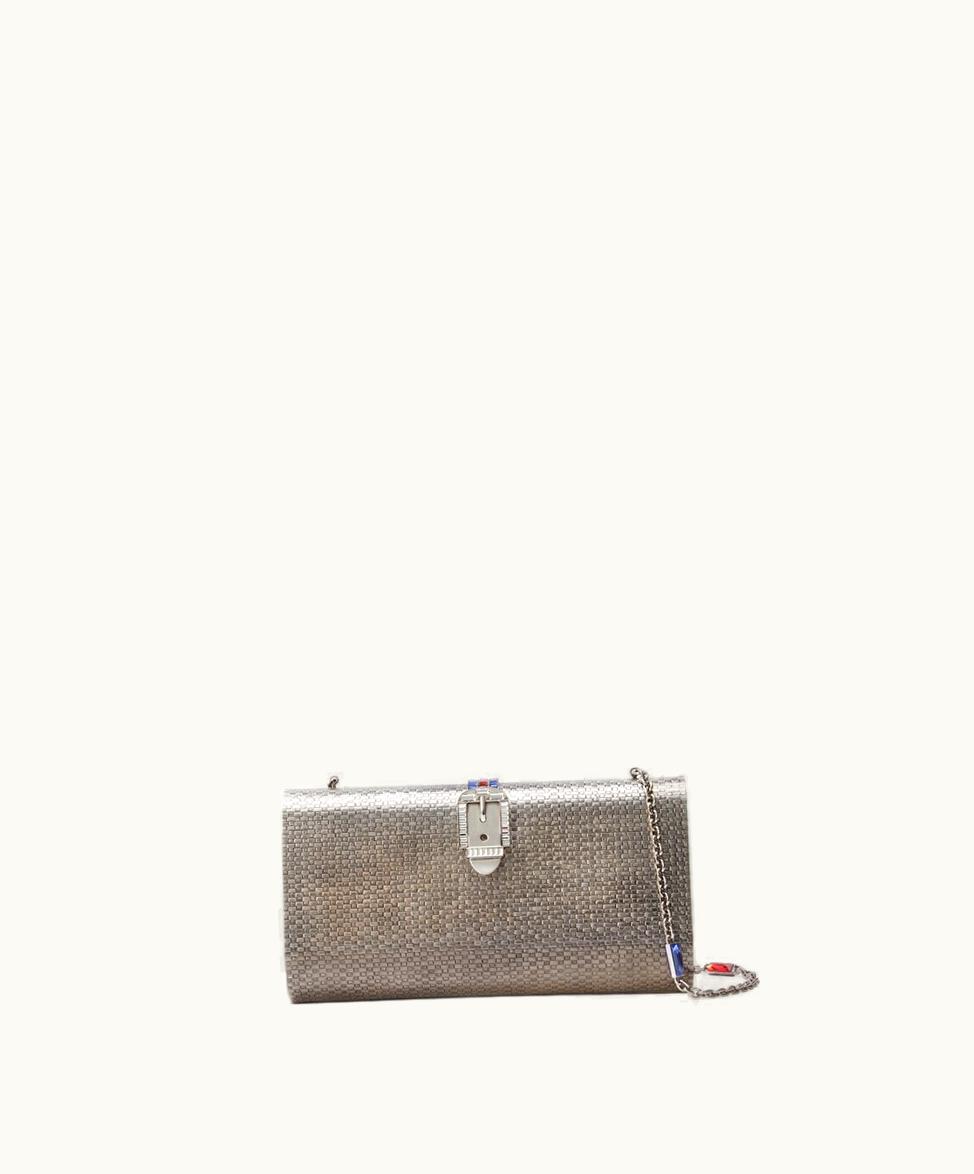 Gucci Gucci Small Shoulder Bag With Crystal Buckle Silver Metal