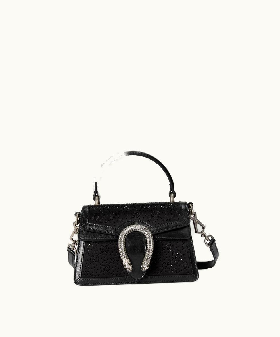 Gucci Gucci Dionysus Mini Top Handle Bag Black GG Crystal Satin
