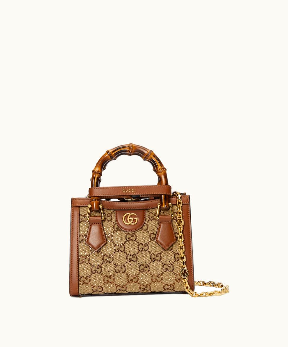Gucci Gucci Diana Mini Tote Bag Camel And Ebony Canvas