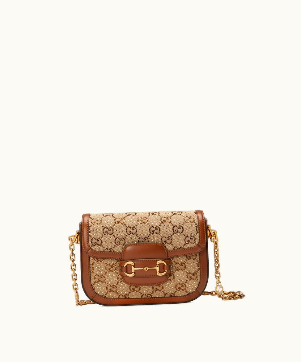 Gucci Gucci Horsebit 1955 GG Mini Bag Camel And Ebony Canvas
