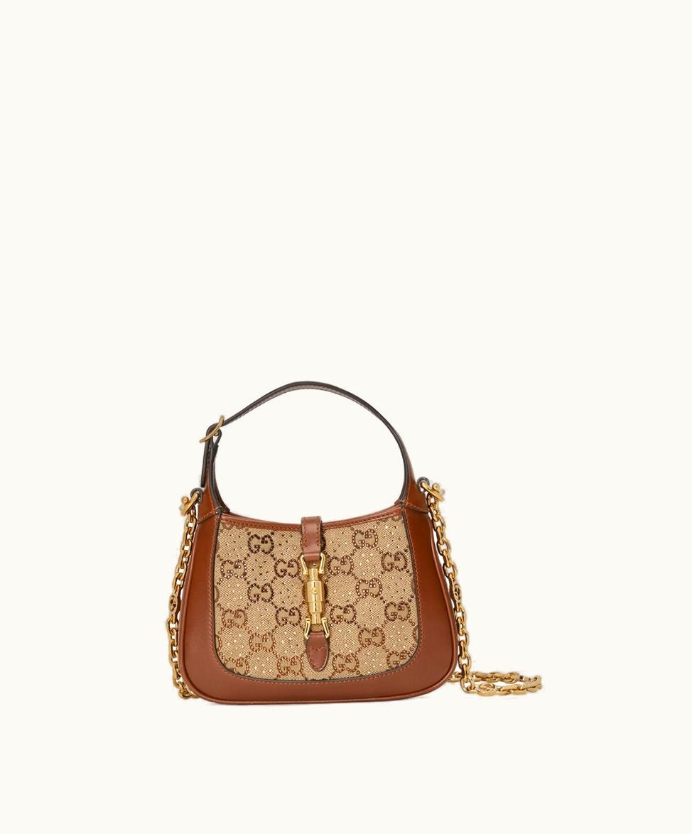 Gucci Gucci Jackie 1961 Mini GG Shoulder Bag Camel And Ebony Canvas