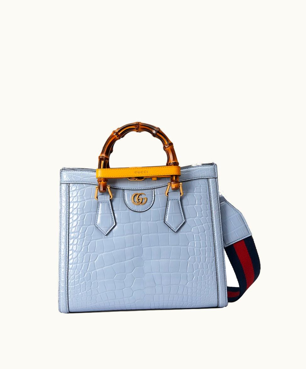 Gucci Gucci Diana Small Crocodile Tote Bag Light Blue