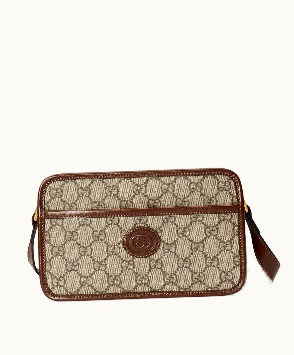 Gucci Gucci Mini Bag With Interlocking G GG Supreme And Brown Leather