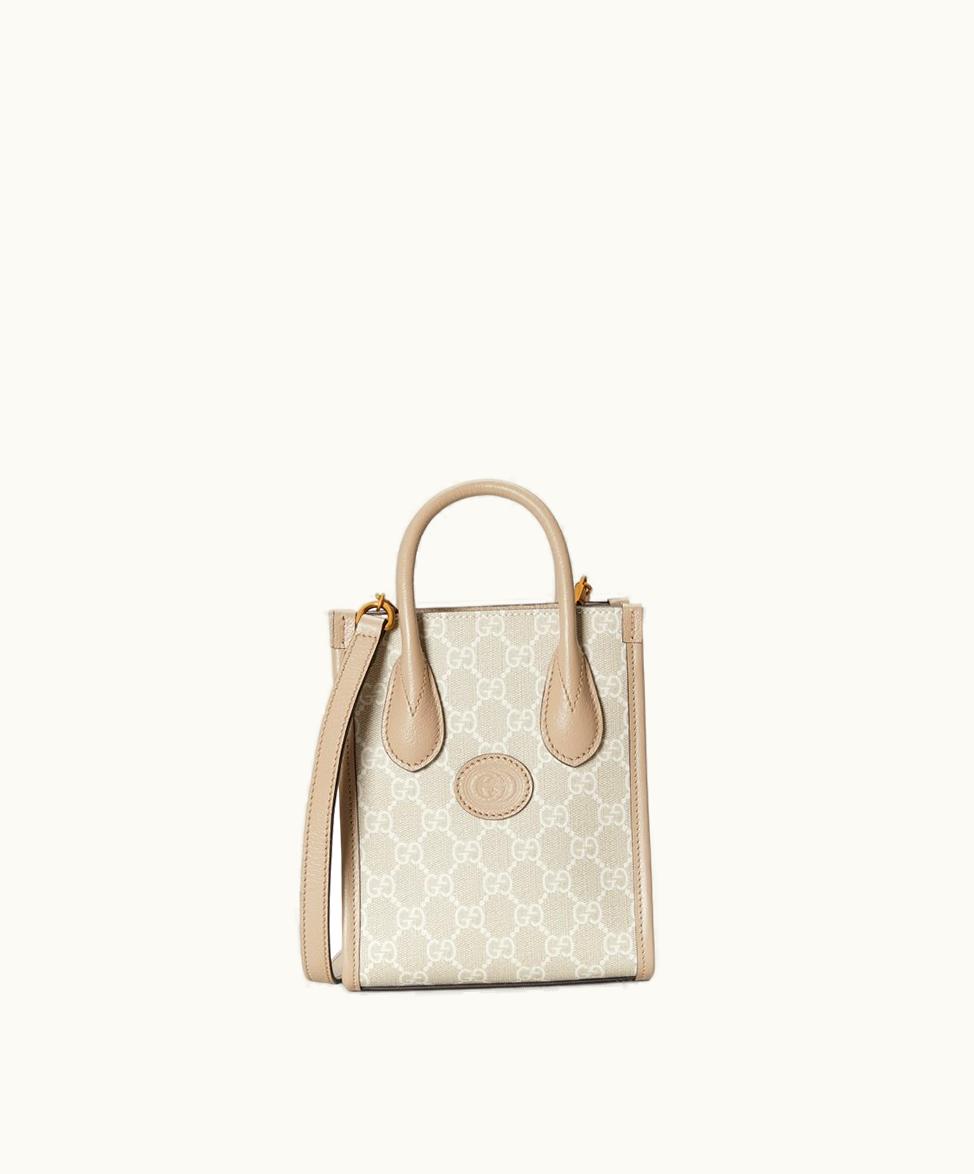 Gucci Gucci Mini Tote Bag With Interlocking G Beige And White GG Supreme
