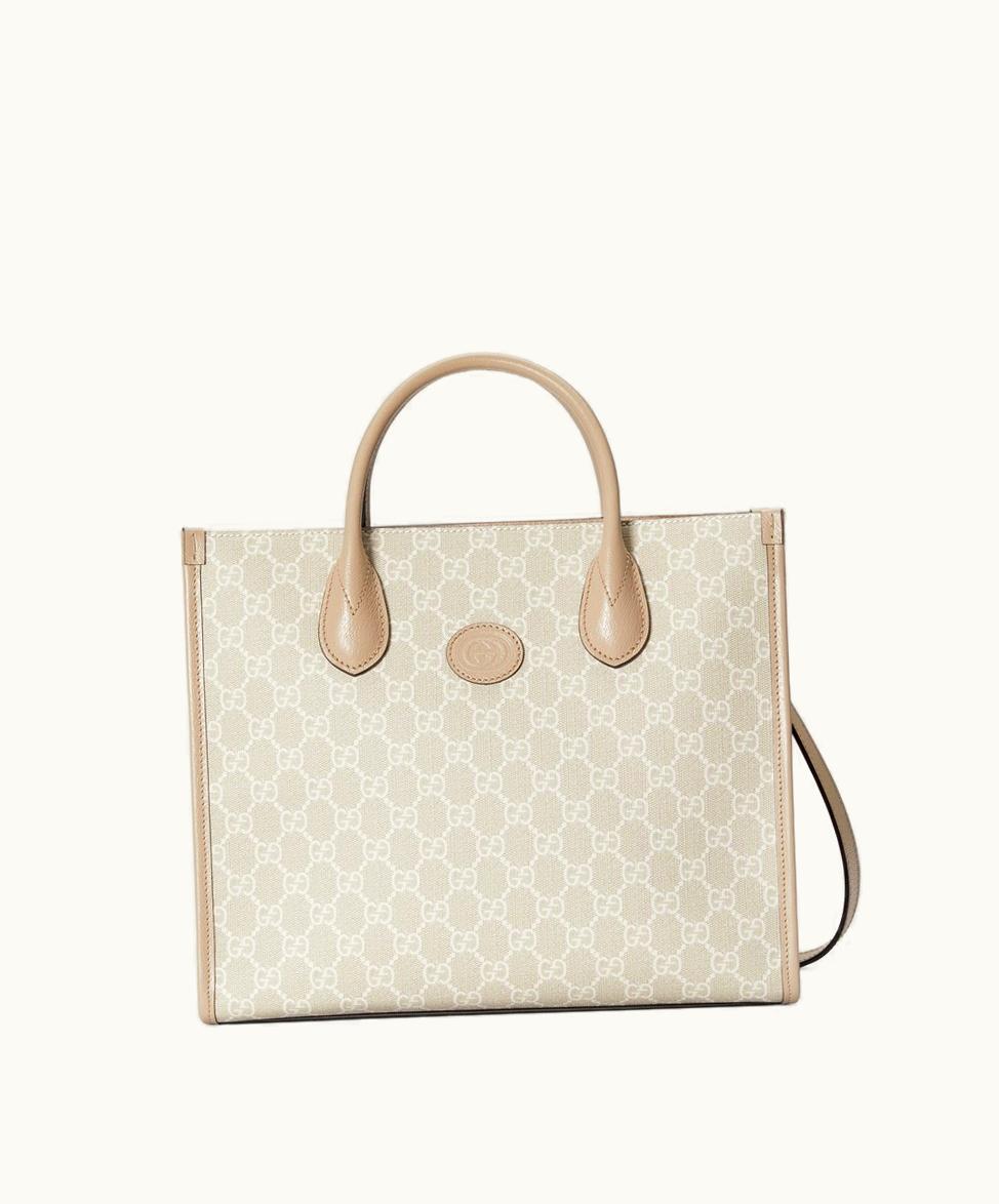 Gucci Gucci Small Tote Bag With Interlocking G Beige And White GG Supreme