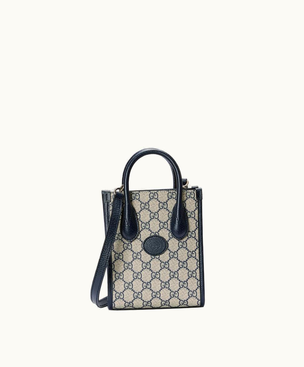 Gucci Gucci Mini Tote Bag With Interlocking G Beige And Blue GG Supreme
