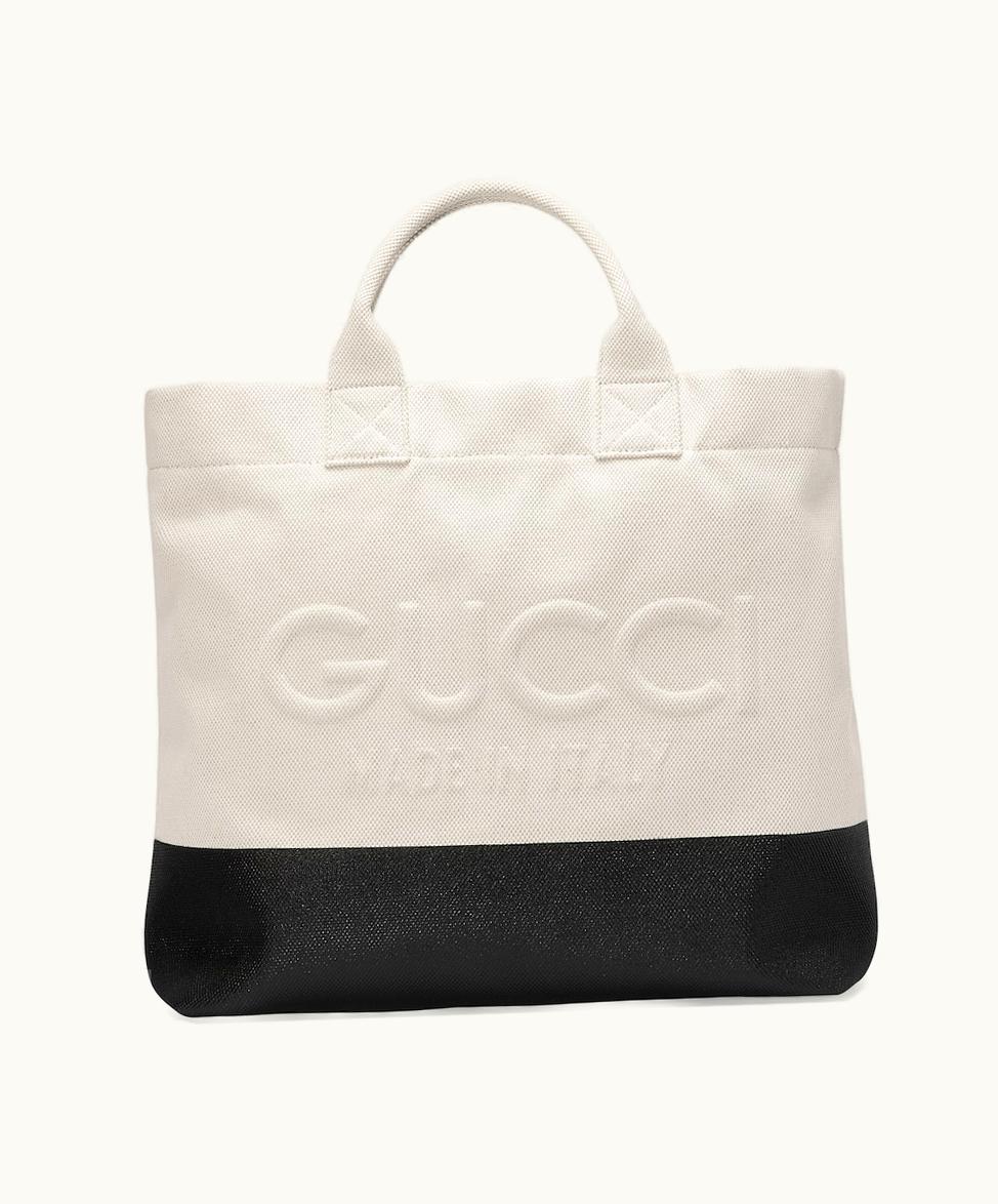 Gucci Gucci Casual Canvas Tote Bag With Embossed Detail Natural Canvas With Black