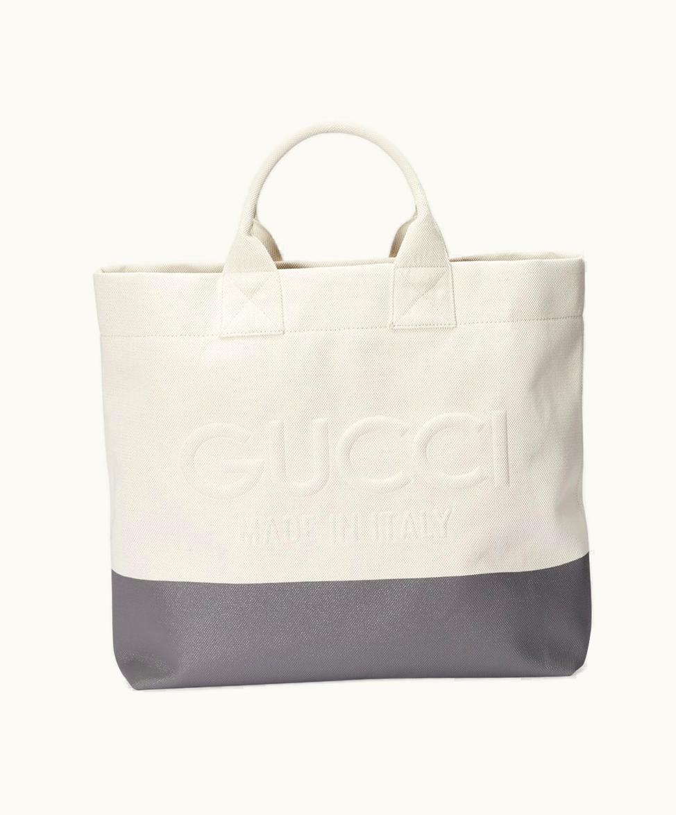 Gucci Gucci Canvas Tote Bag With Embossed Detail Natural Canvas With Grey