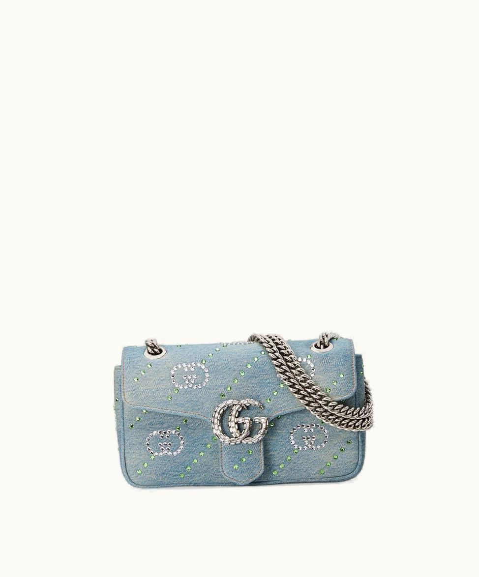 Gucci Gucci GG Marmont Small Shoulder Bag Light Blue Denim