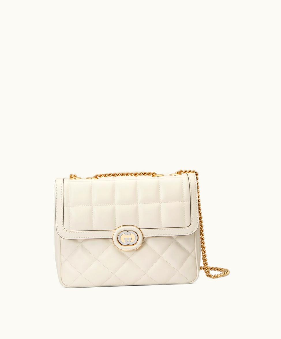 Gucci Gucci Deco Small Shoulder Bag Off White Leather