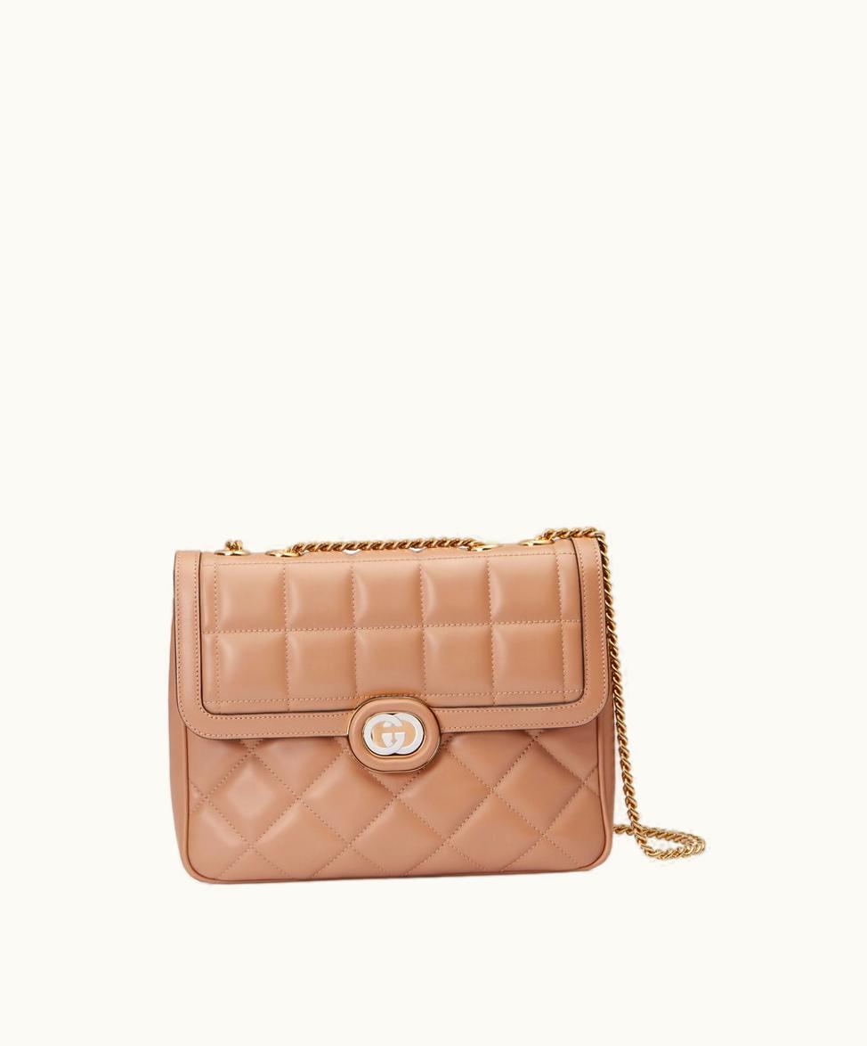 Gucci Gucci Deco Small Shoulder Bag Rose Beige Leather