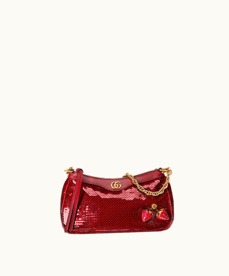 Gucci Gucci Ophidia Small Sequin Handbag Red Silk Satin