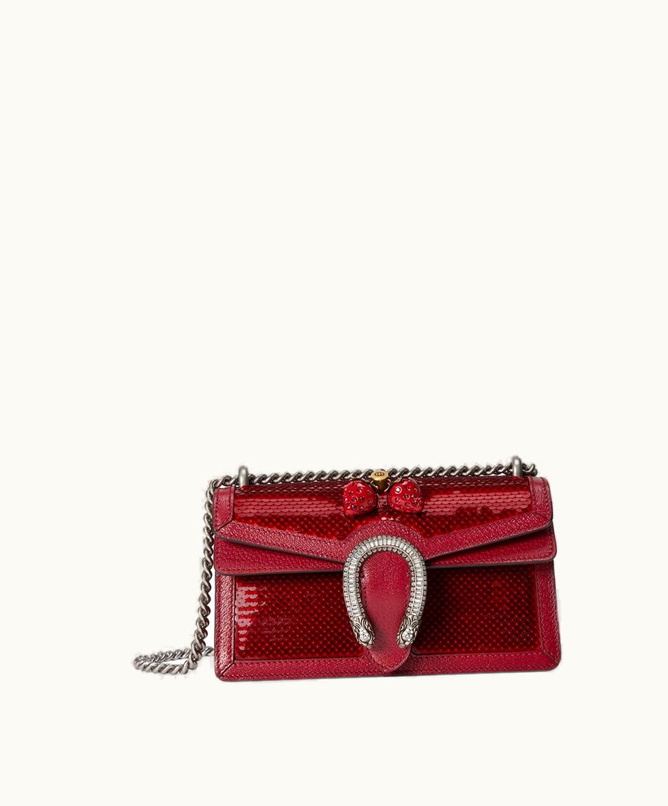Gucci Gucci Dionysus Small Sequin Rectangular Bag Red Silk Satin