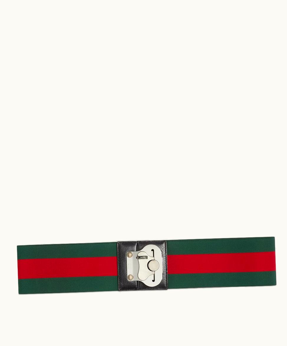 Gucci Gucci Butterfly Lock Luggage Elastic Web Band Green And Red Canvas