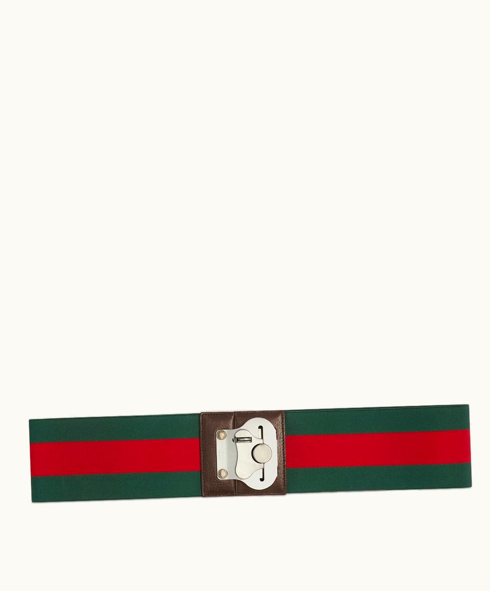 Gucci Gucci Butterfly Lock Luggage Strap Green And Red Canvas