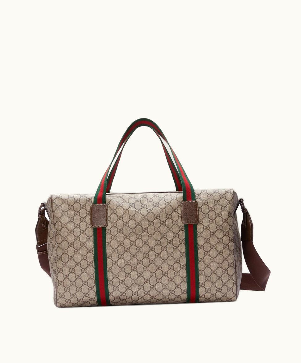 Gucci Gucci Large Duffle Bag With Web Beige And Ebony Soft GG Supreme