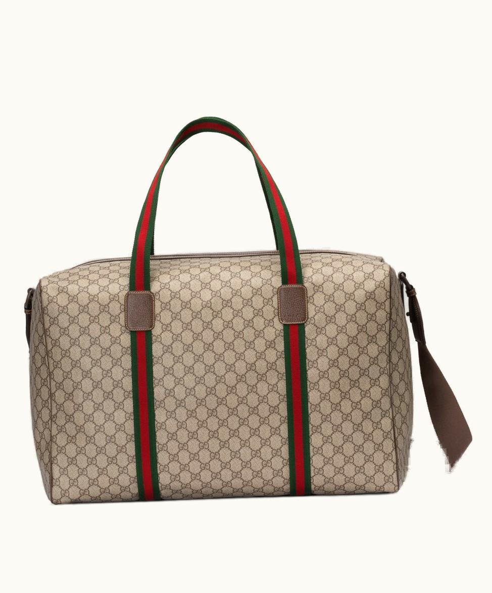Gucci Gucci Maxi Duffle Bag With Web Beige And Ebony Soft GG Supreme