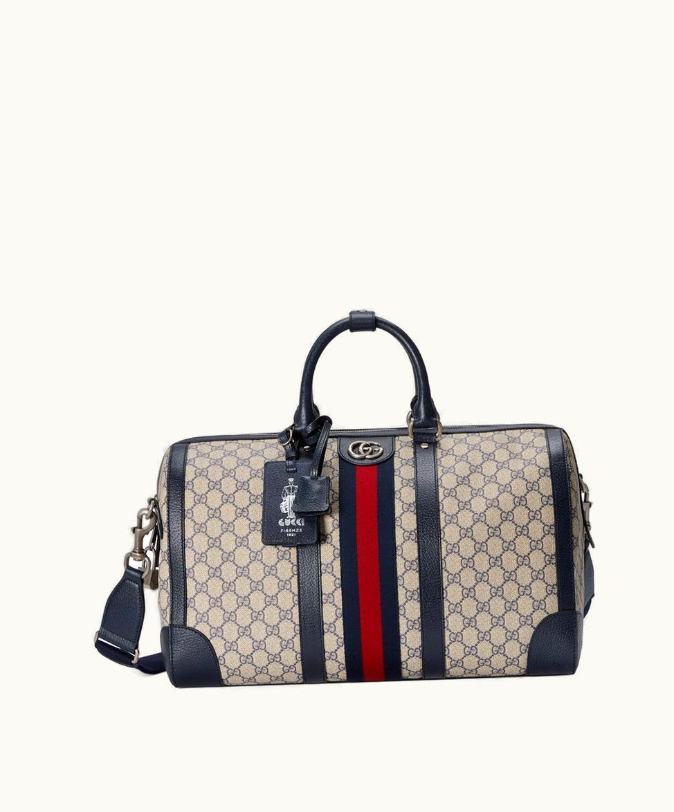 Gucci Gucci Savoy Small Duffle Bag Beige And Blue GG Supreme