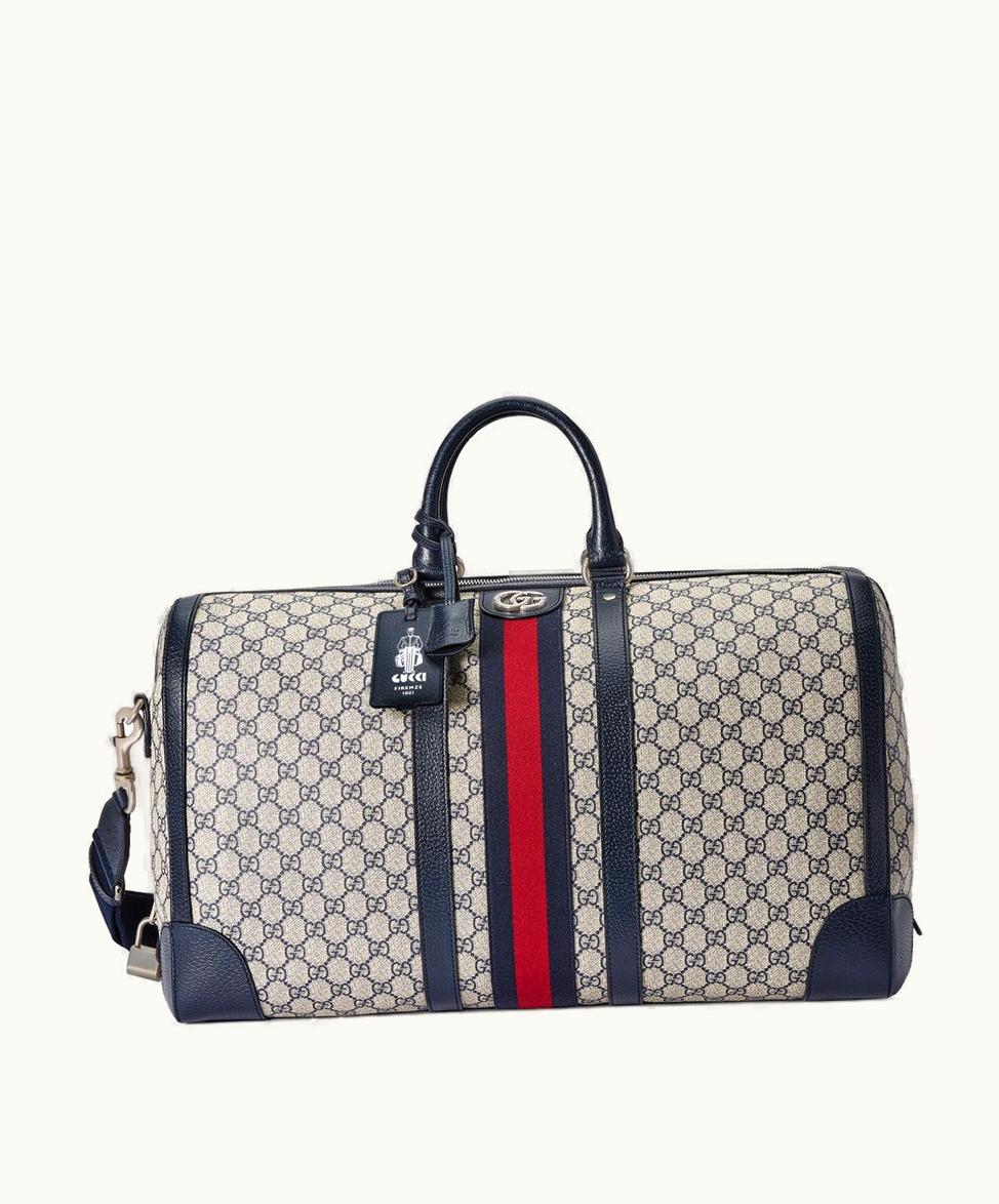 Gucci Gucci Savoy Large Duffle Bag Beige And Blue GG Supreme