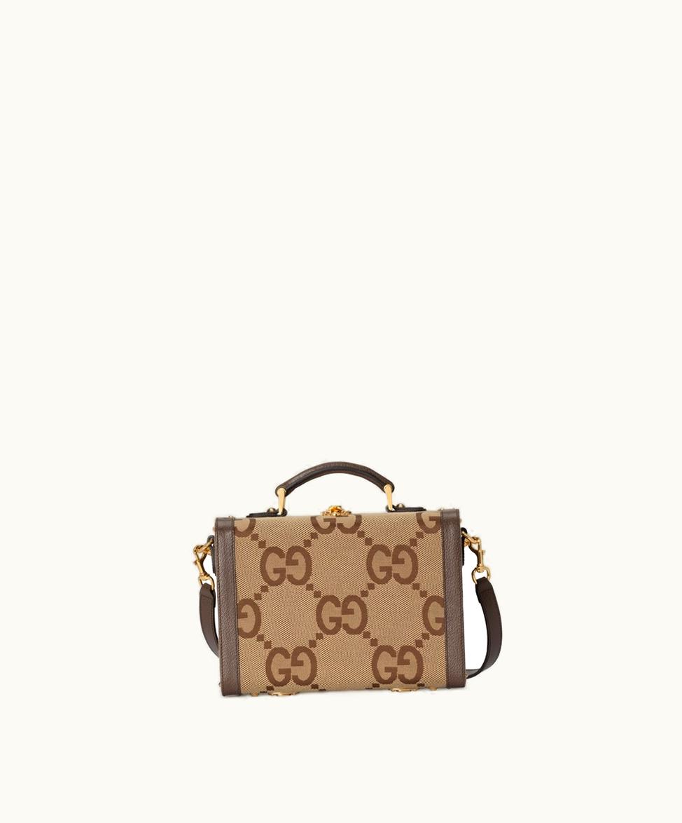 Gucci Gucci Jumbo GG Top Handle Beauty Case Camel And Ebony Canvas