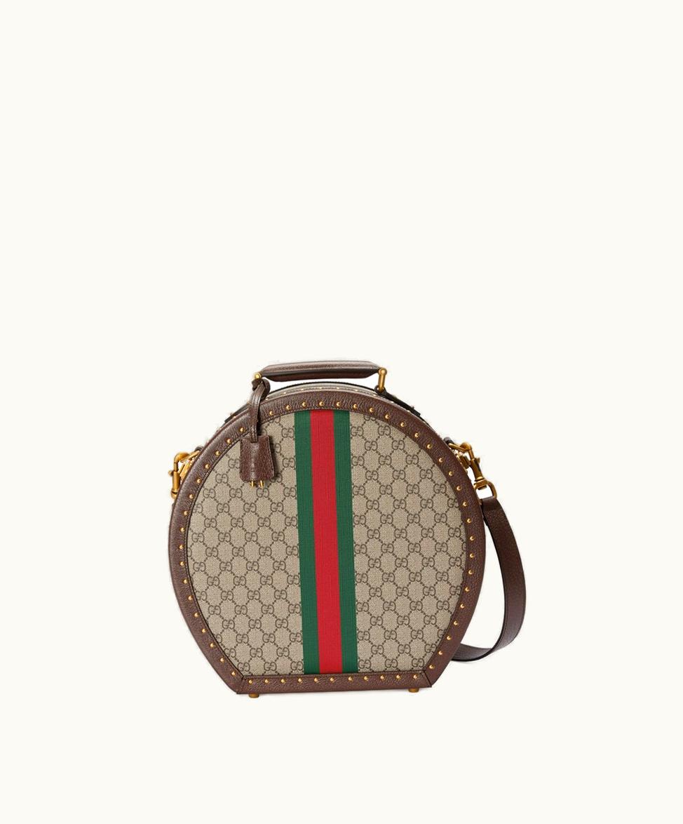 Gucci Gucci Savoy Small Hat Case With Web Beige And Ebony Supreme