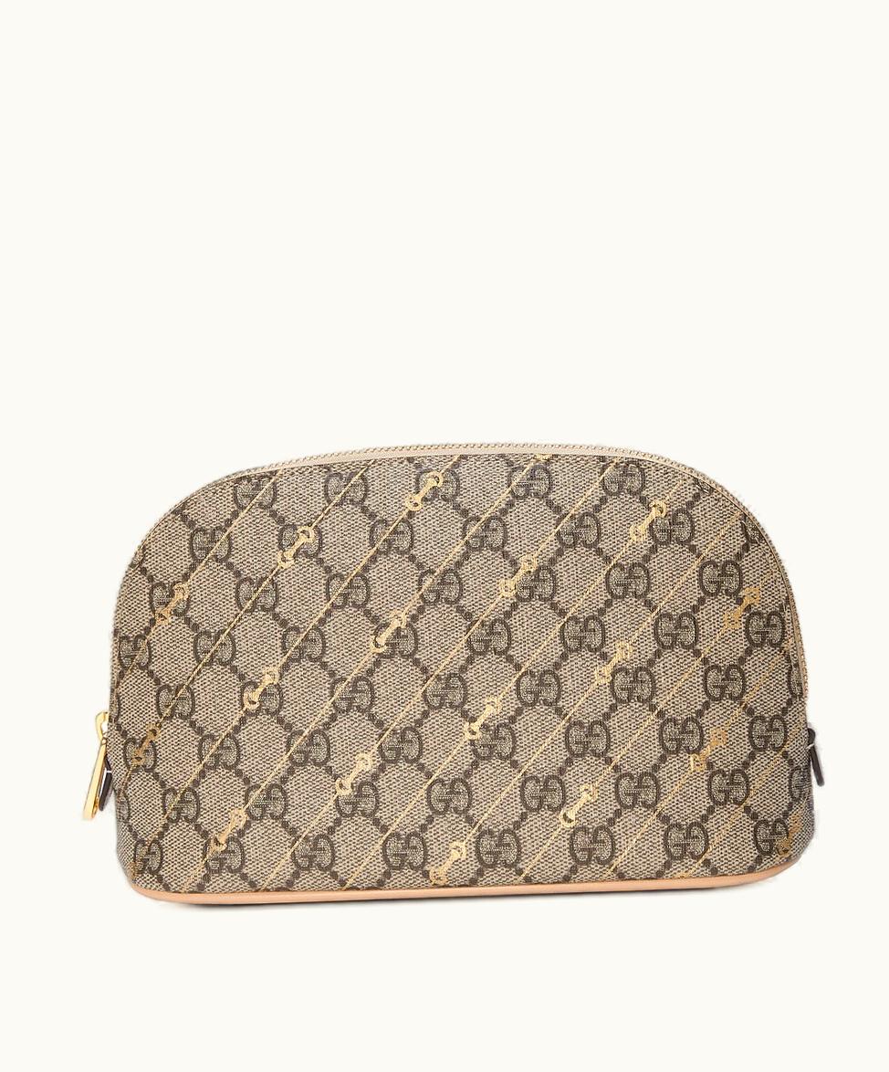 Gucci Gucci Cosmetic Case With Horsebit Print Beige And Ebony Supreme