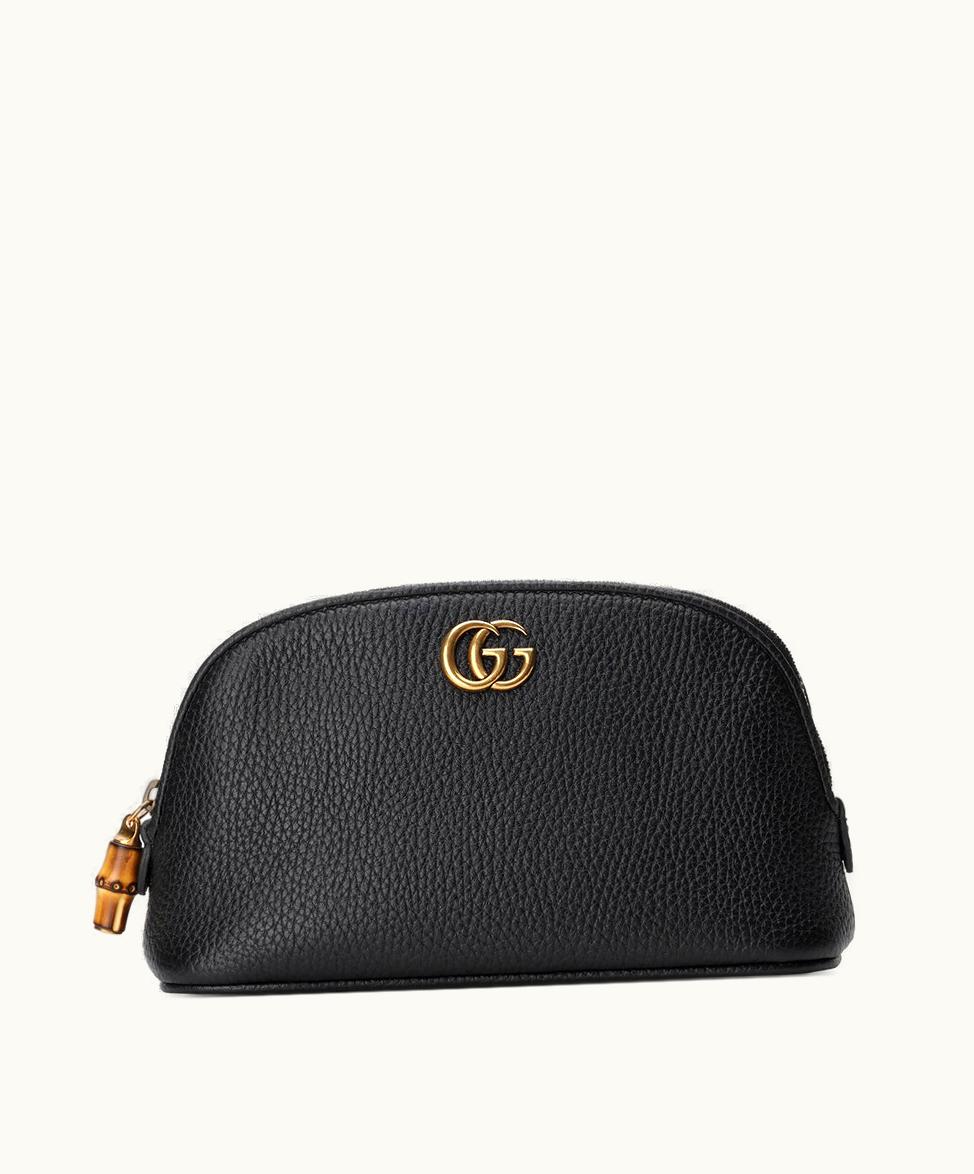 Gucci Gucci Double G Beauty Case With Bamboo Black Leather