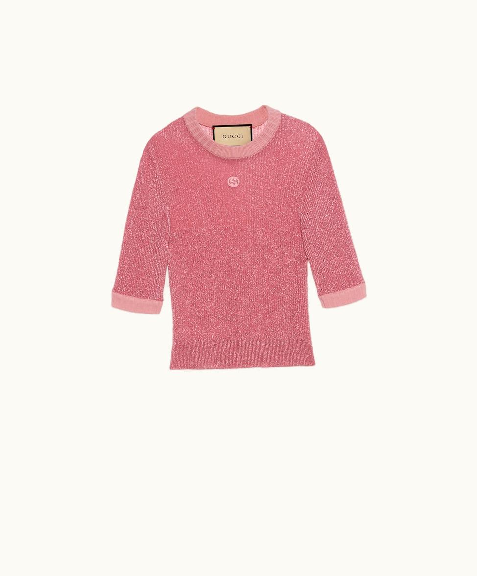 Gucci Gucci Lamé Knit Top With Interlocking G Pink
