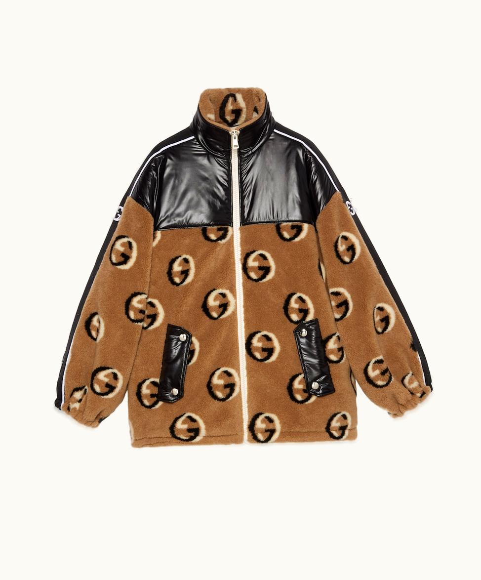 Gucci Gucci GG Wool Fleece Jacquard Zip Jacket Brown, Black And Ivory