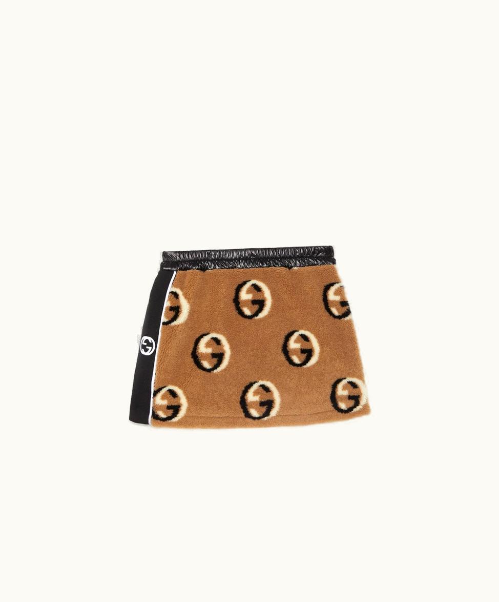 Gucci Gucci GG Wool Fleece Jacquard Skirt Brown, Black And Ivory