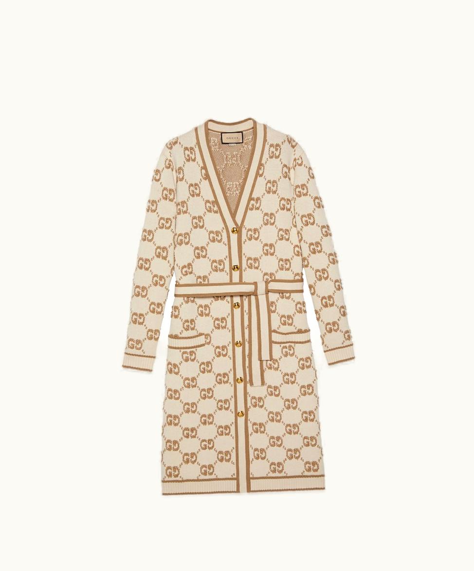 Gucci Gucci GG Wool Bouclé Jacquard Cardigan Ivory And Camel