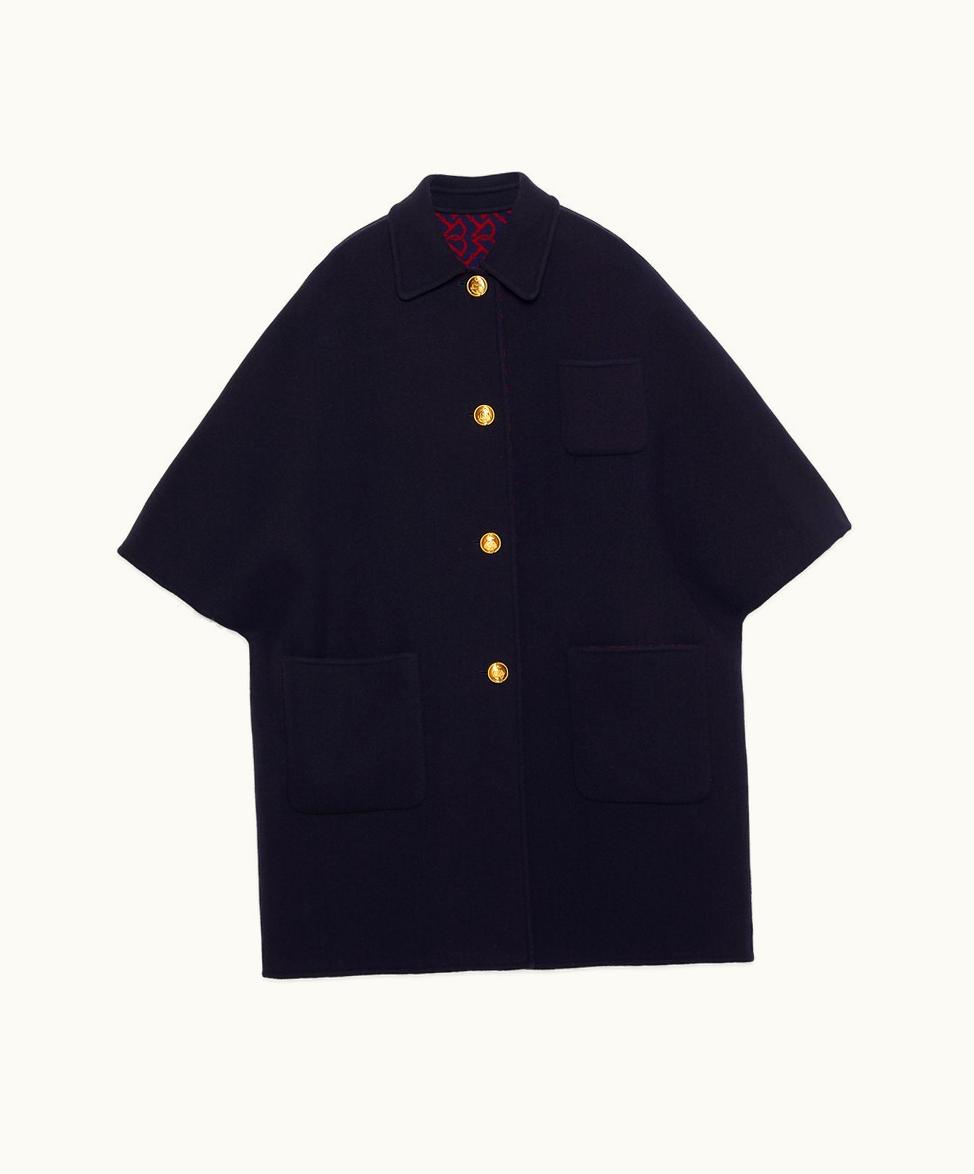 Gucci Gucci Reversible Wool Silk Coat Dark Blue And Red